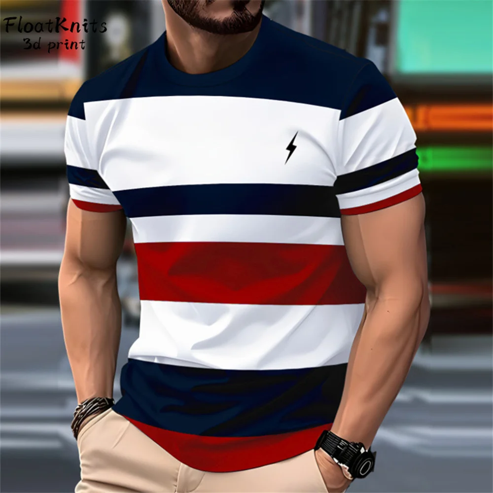 

Striped Print Mens T Shirt Summer Minimalist Men's Shirts O-Neck Short Sleeve Tee Striped Graphic T Shirts Street Y2k Clothes
