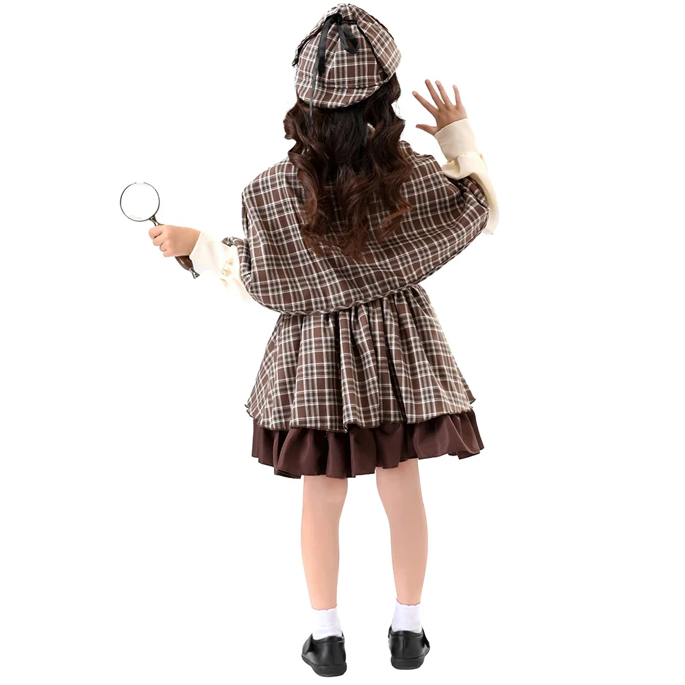 Damen-Detektivkostüm für Erwachsene und Kinder, Britischer Stil, Hochkragen, Detektiv-Performancekleid – Detail 14