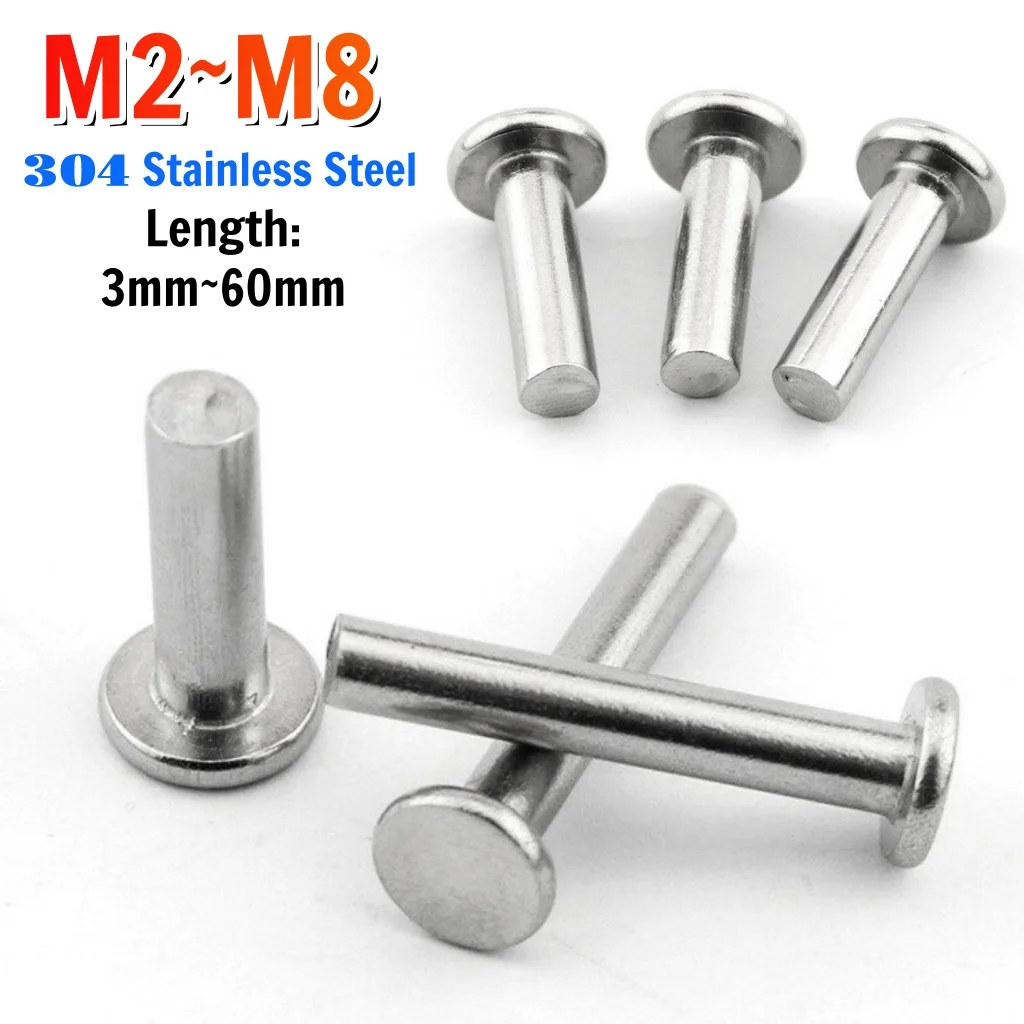 5~100pcs 304 A2 Stainless Steel Flat Solid Rivet Hand Percussion Punch Self-plugging Fixed Rivets M2 M2.5 M3 M4 M5 M6 M8