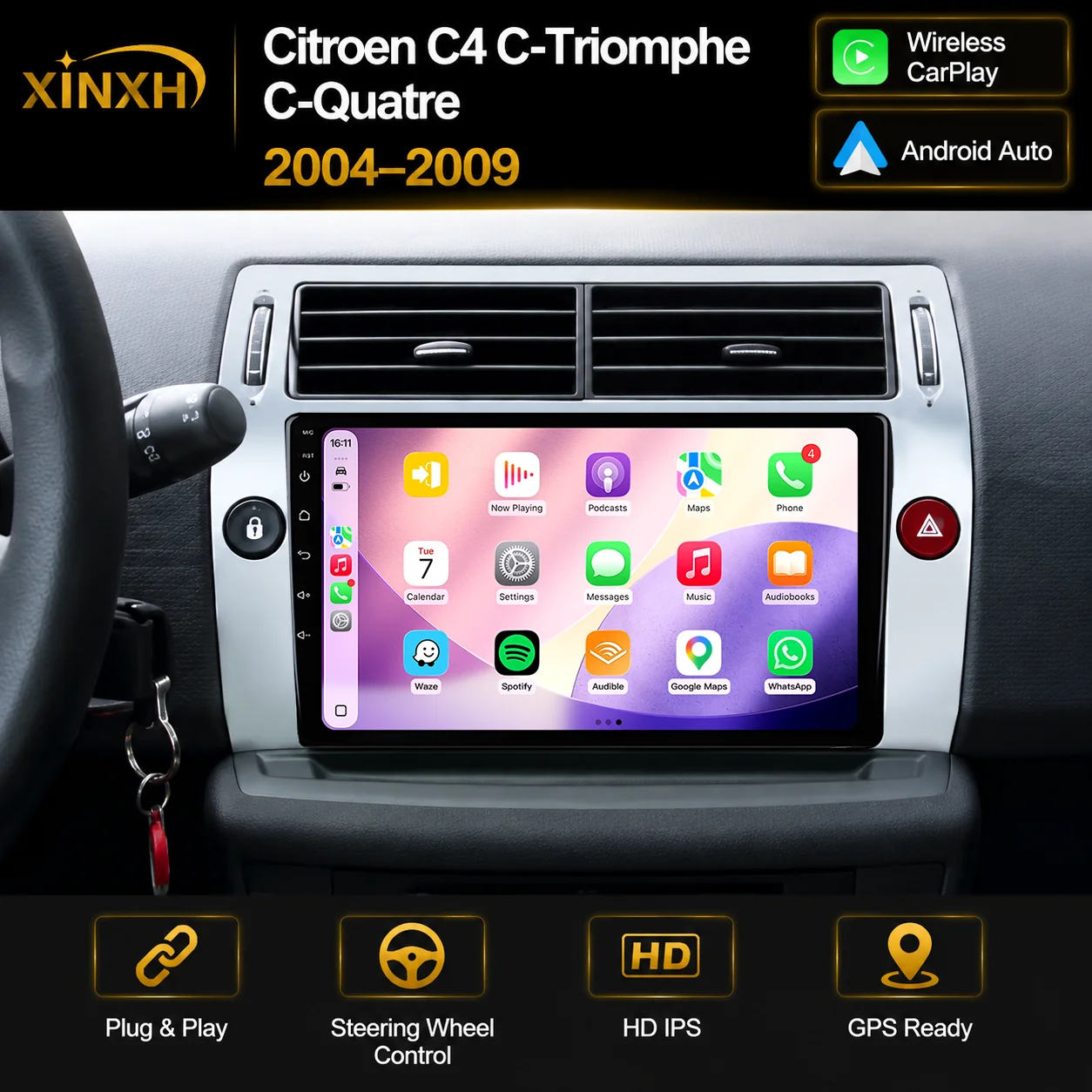 Car Stereo Radio For Citroen C4 C-Triomphe C-Quatre 2004 2005 2006 2007 2008 2009 Carplay Android Auto Car Multimedia 2 DIN