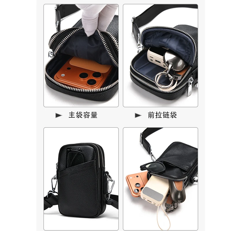 Multiple Pockets Men's Mini cowhide Crossbody Waist Bag Genuine Leather Multifunctional Vintage Shoulder Bags Mobile phone bag