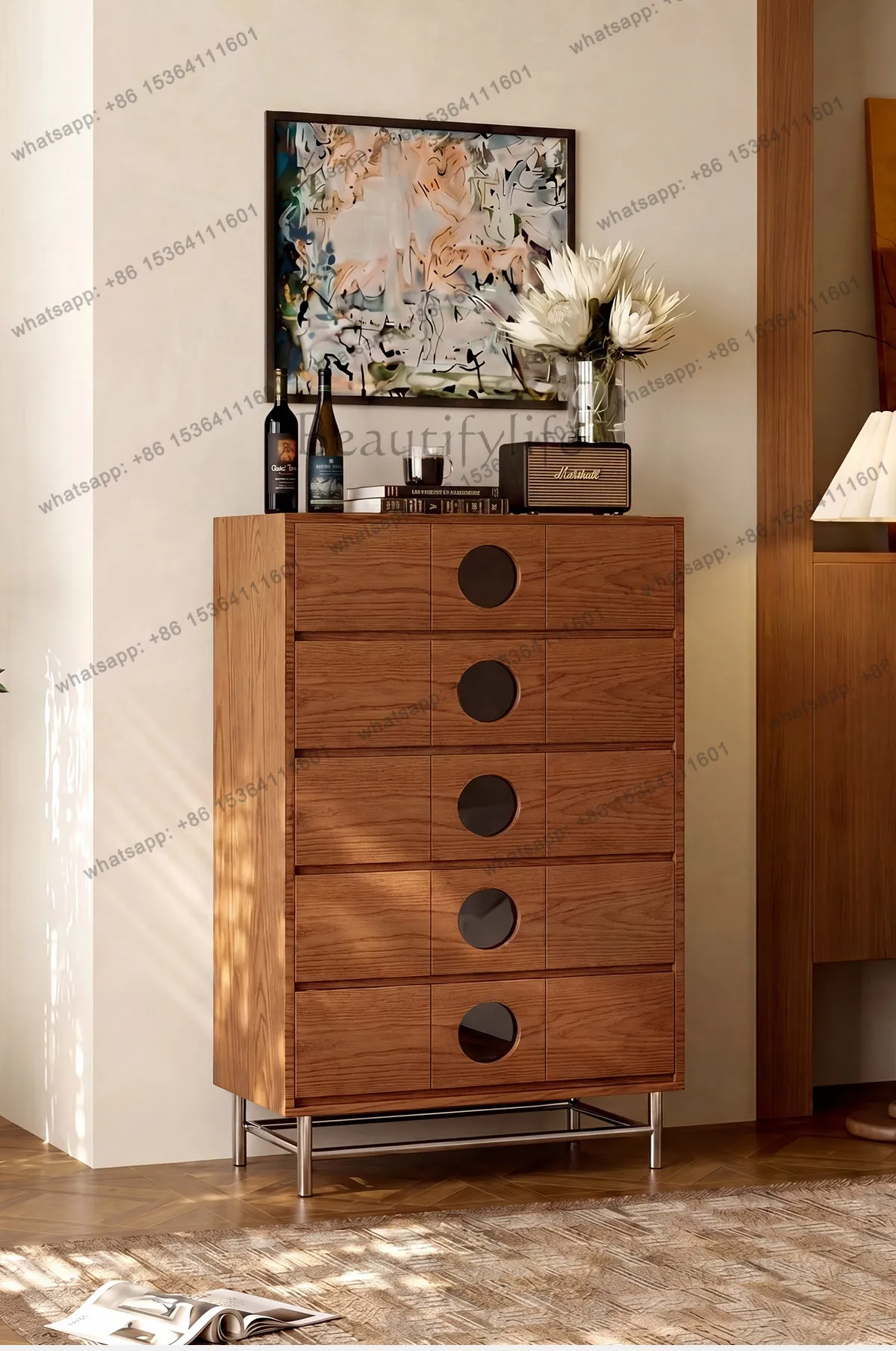 

XX. Medieval retro solid wood TV side cabinet living room sofa storage drawer cabinet