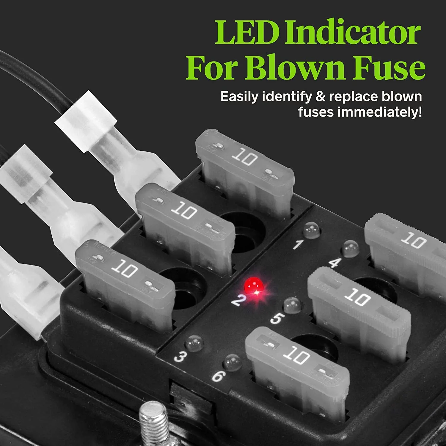 6 Way Blade Fuses Box for Automotive ATC/ATO Blade Fuses 100 Amp LED Indicator 10-30V DC for Auto Marine Fuses Block