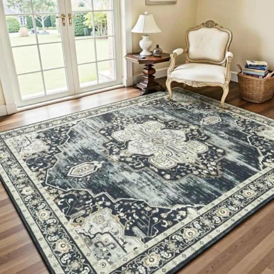 

5x7 Washable Area Rug Vintage Floral Rugs for Living Room Bedroom Dining Room Low Pile Large Area Rugs with NonSlip Backing Flo