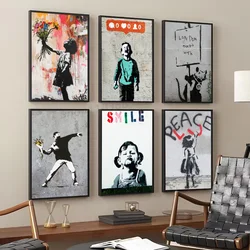 1pc Banksy Street Graffiti Art Poster Self-adhesive Art Waterproof Paper Sticker Coffee House Bar Room Wall Decor