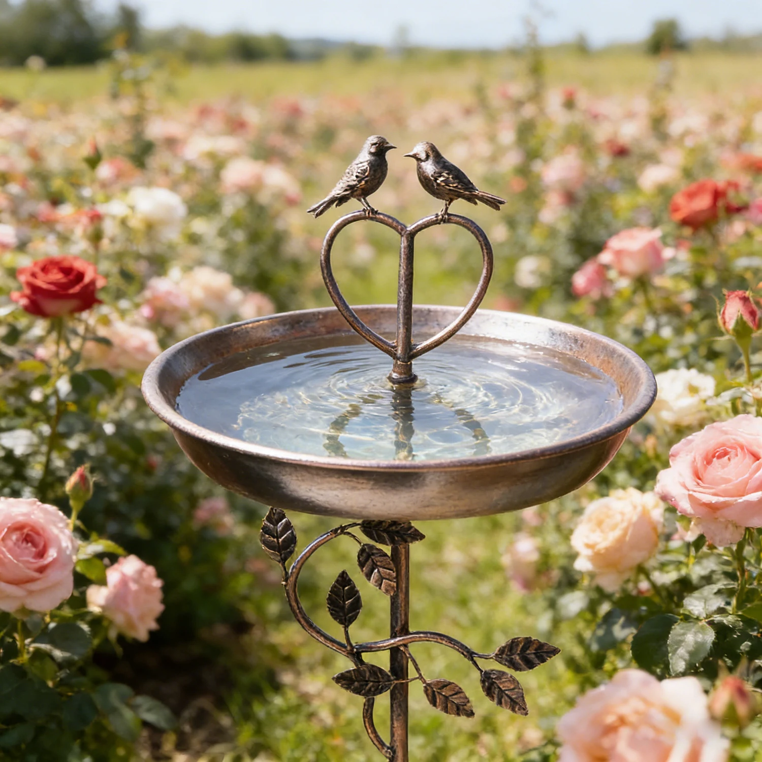 A Vintage Copper-Colored Iron Bird Bath and Feeder, Dual-Purpose, with a Hummingbird Heart Design, Rust-Proof for Outdoor Use, with 5 Stable Claws for Placement, Garden and Yard Decoration, Bird Drinking and Bathing Station, Easy to Clean, Classic Garden Decoration, Outdoor Decoration, Durable Handmade Product, Holiday Decoration/Outdoor Bird Feeder/Basic Feeding Equipment/Outdoor Scene Decoration