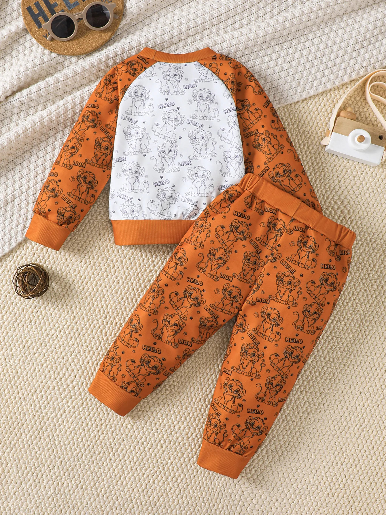 2-teiliges Set für Jungen: Rundhals-Langarmshirt mit Löwenmuster + Hose, geeignet für Jungen im Alter von 1-5 Jahren, Frühlings- und Herbst-Sportanzug – Detail 7