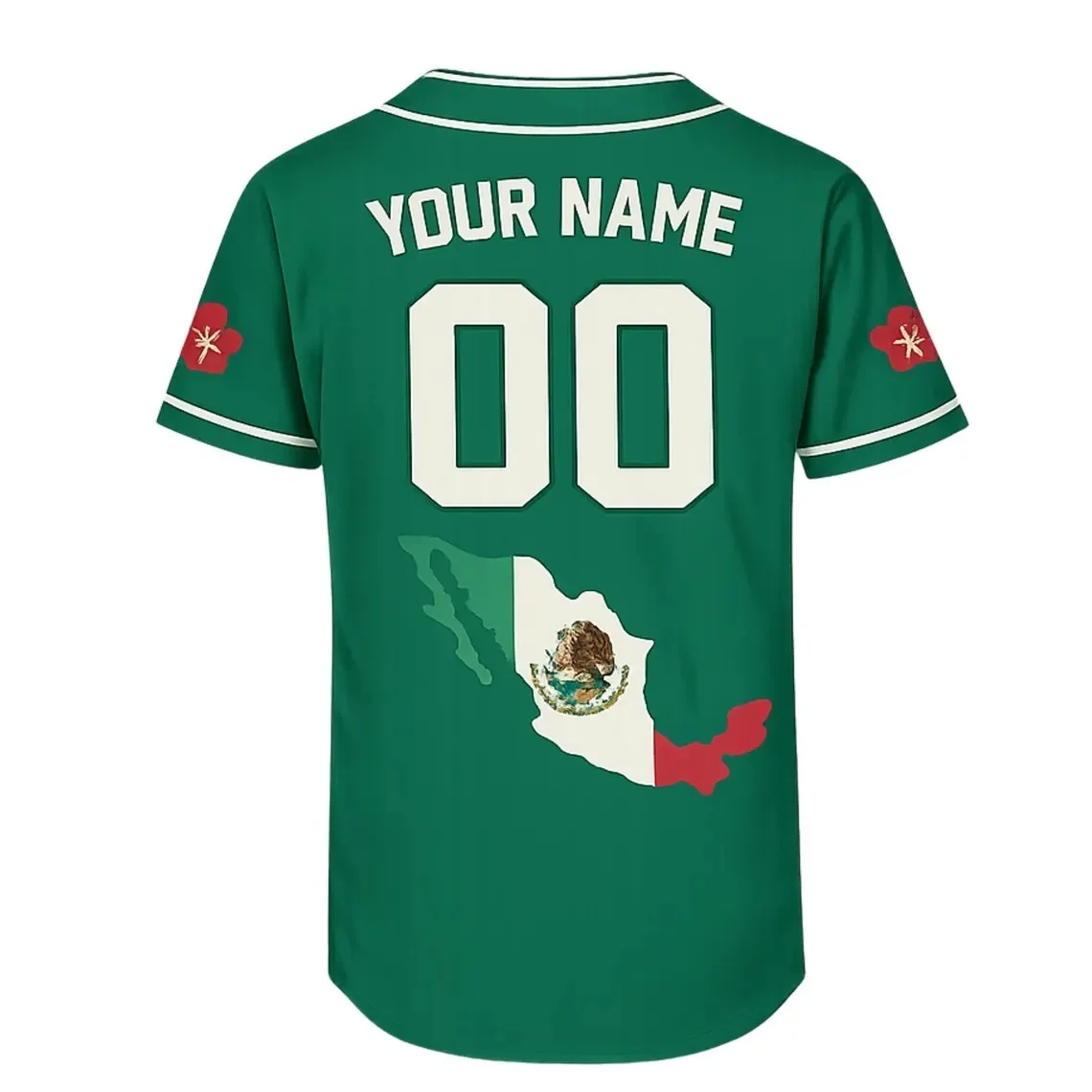 Custom Mexico Baseball Jersey– Personalized Name & Number, Green Flag Crest Map