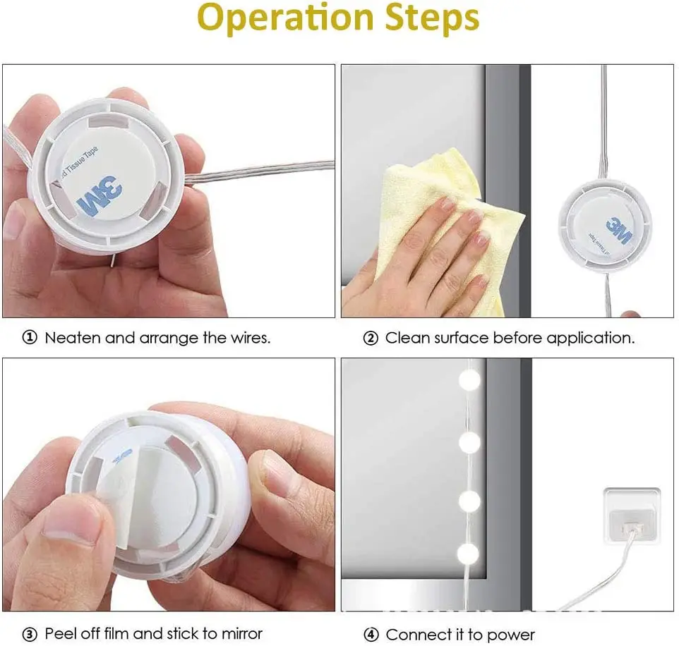 Vanity Mirror Lights Adjustable Color Brightness 10LED Light Bulbs Lighting Makeup Table Set Dressing Table Bathroom USB Light