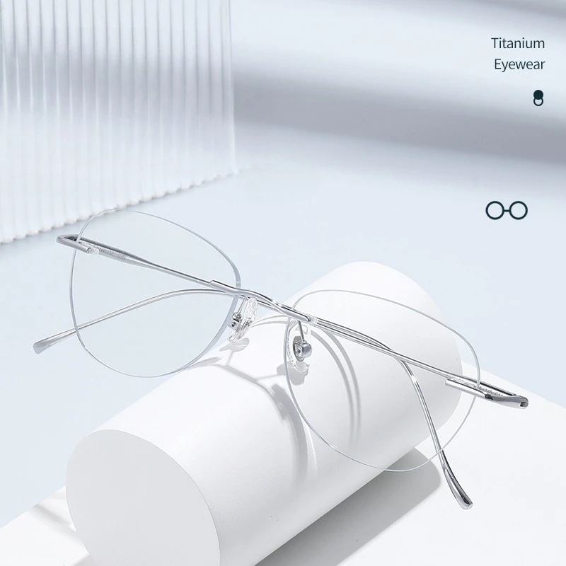 

Povich Men's Rimless Titanium Optical Prescription Glasses Blue Light Blocking Photochromic UV400 Recipe Eyeglasses Women 8925