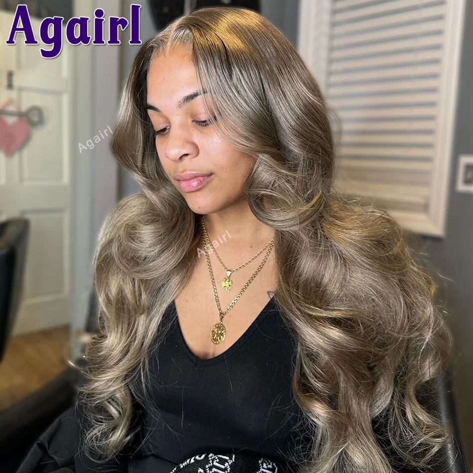 Ash Blonde Body Wave Lace Frontal Wig para mulheres, cabelo humano, fechamento de renda transparente, 13x6, 13x4, 5x5, 200 Densidade