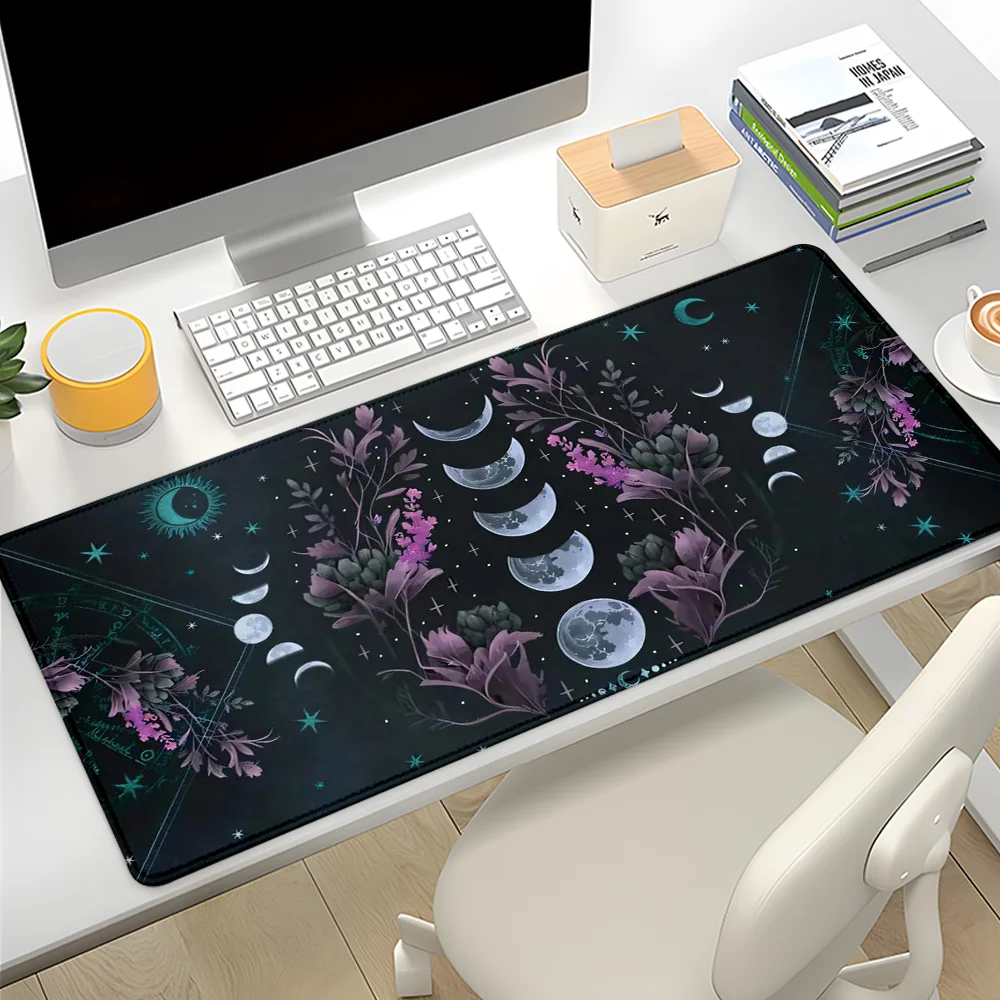 

Moon Flowers Mouse Pad Large Desk Accessories Desk Pad Rubber Base with Stitched Edge Mousepad Non-Slip Mousepad for Office