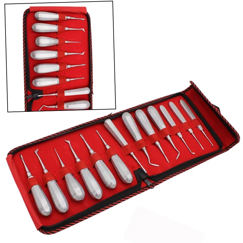 13PCS Dental Elevator Set Luxating Surgical Stainless Steel Curved Blade Extraction Oral