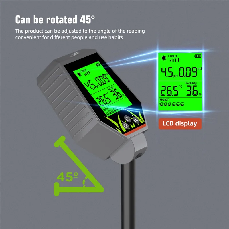 

AF91-Digital 6 In 1 Multifunctional Soil PH EC Meter Farm Garden Fertility Moisture Test Sunlight Monitor