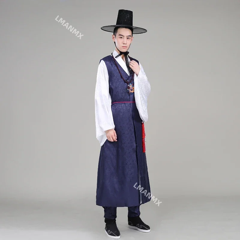 Hoge Kwaliteit Orthodox Zijde Koreaanse Traditionele Kostuum Bruiloft Kostuum Satijn Mannelijke Hanbok Koreaanse Etnische Kleding Voor Mannen