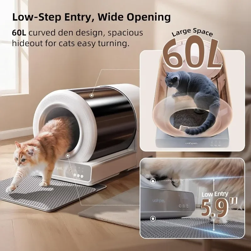 

60L UAHpet Stainless Steel toilet, Self Cleaning bedpan with APP Control, Low Entry Safety Sensors, Easy Clean, Odor Lock