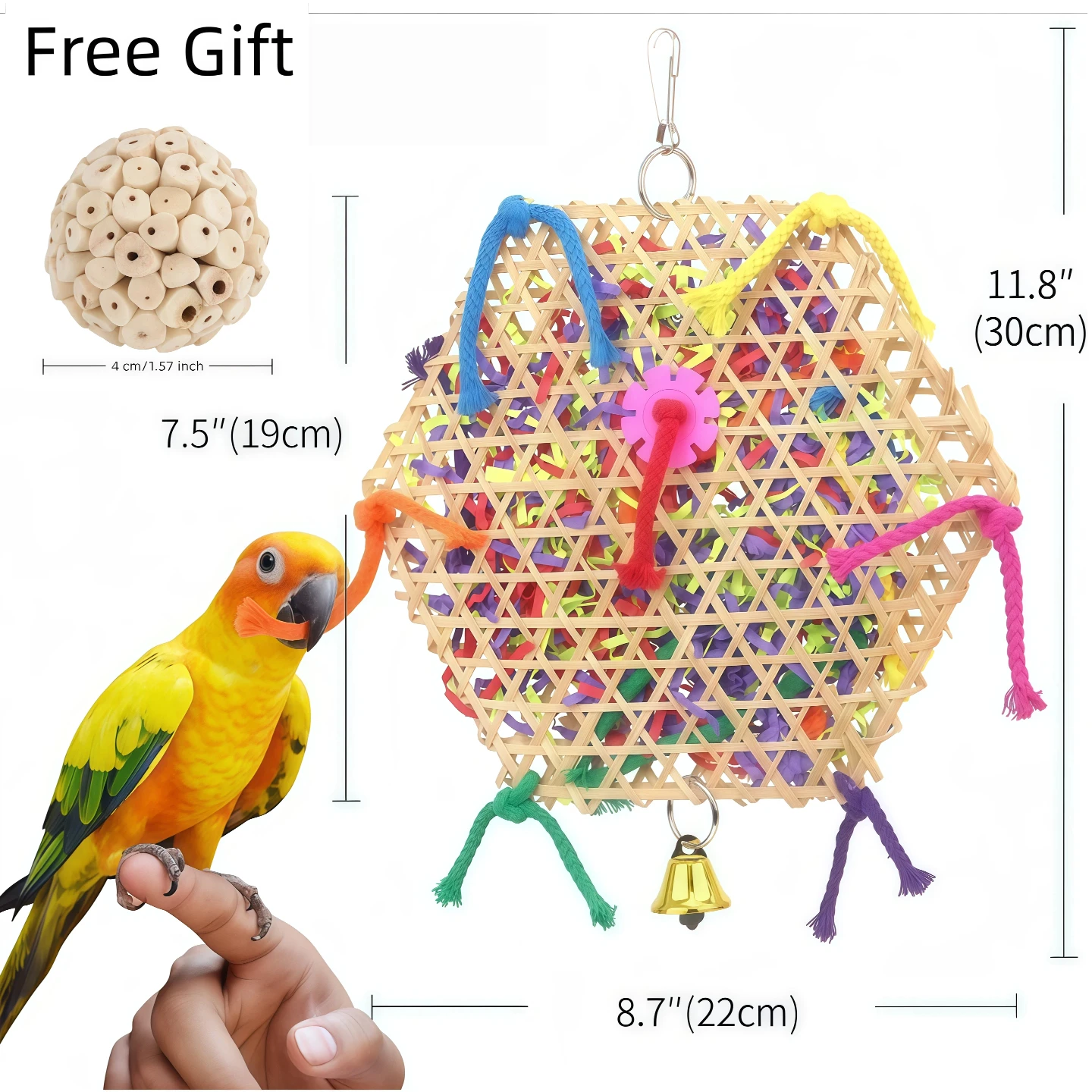 

Bird Chew Toy Rattan Shredded Paper Teeth Grinding Free Gift for African Grey Cockatiel Conure Yard Garden Tree Hanging Decor