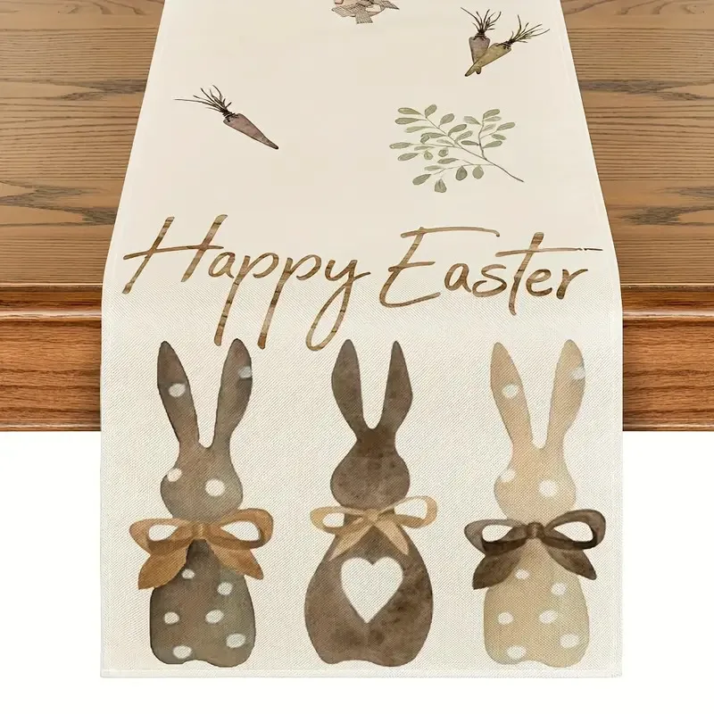 13 x 72 Inch Cute Bunny Eggs Flower Easter Table Runner Spring Holiday Linen Dining Table Decoration for Home Easter Party Decor