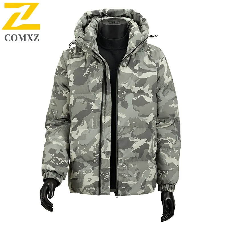 

2025 Men's Camo Hooded Jacket Winter Thermal Coat Waterproof Windproof Military Style Outdoor Travel Parka with Fleece Lining