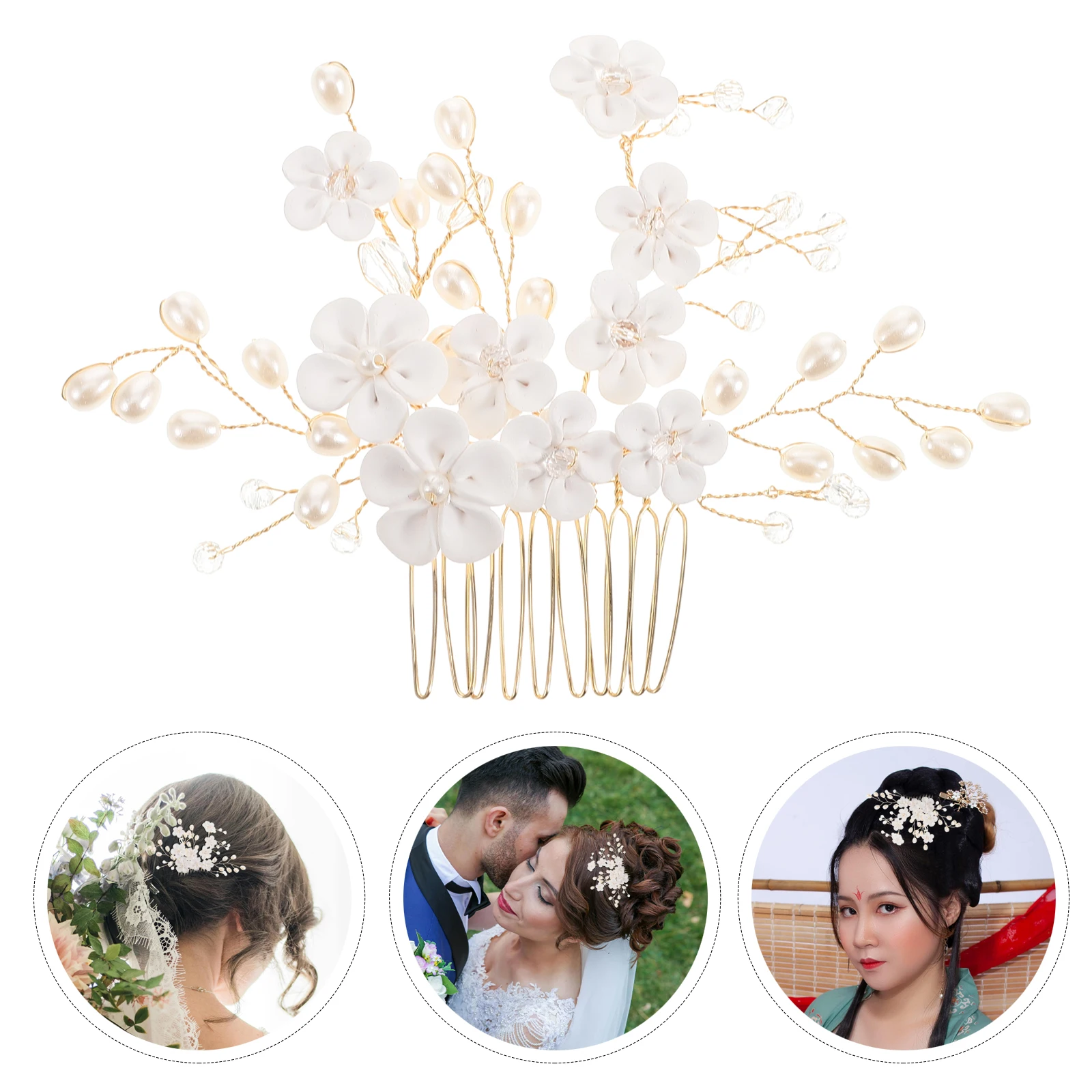 

Pearl Hair Wedding Accessories Bride Floral Side Comb Hair Side Comb For Girl Gold Color Elegant Design Women Prom Birthday
