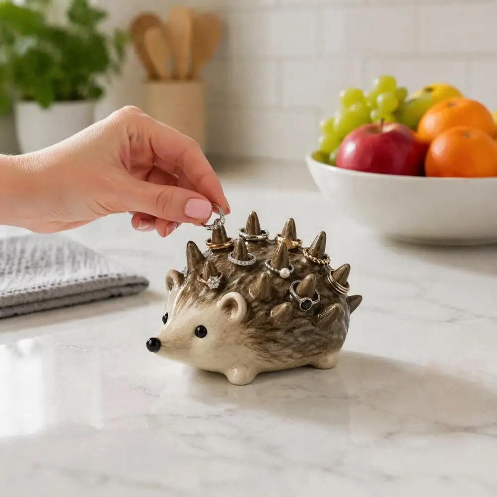 Jewelry Storage Hedgehog Ring Holder Resin Jewelry Organizer Cute Desk Decor for Vanity Dresser Waterproof Storage for Women