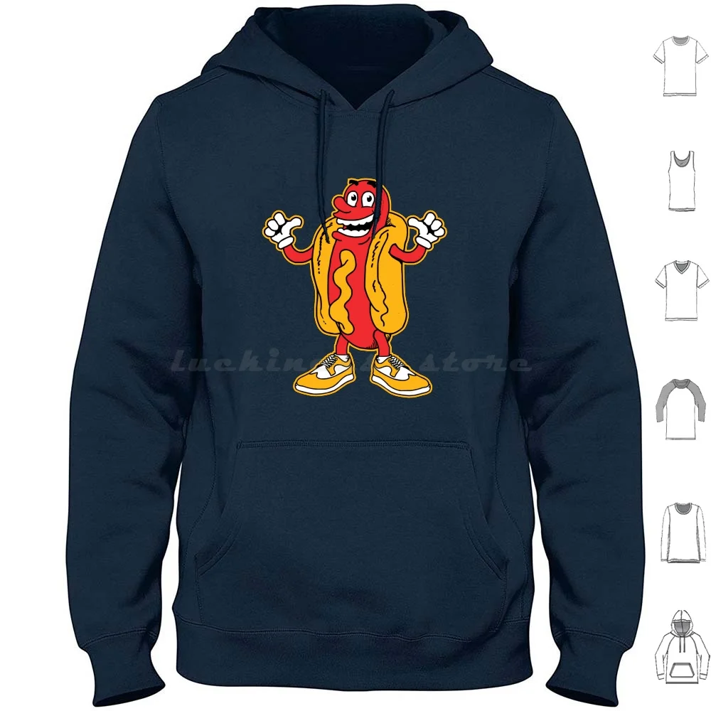 Hotdog! Hoodie cotton Long Sleeve Hotdog Summer Food Diner Grill Wingtips Cartoon Comic Sausage Summertime Fourth Of July