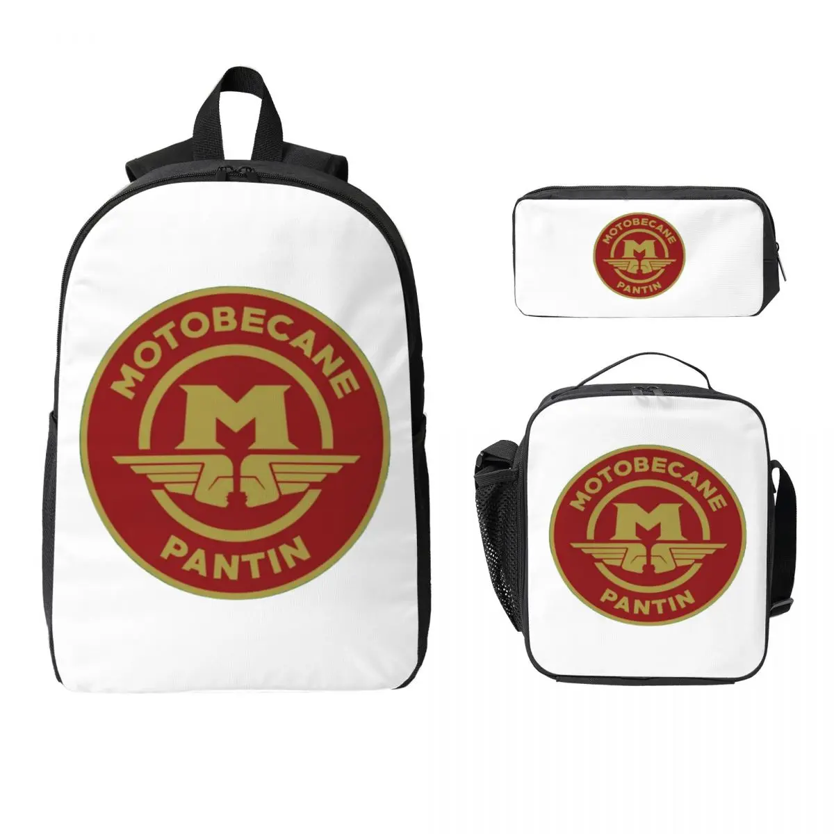 

Motobecane Backpack Student Boys Girls BookBag School Bag Computer Shoulder Bags 3ps Insulated Lunch Bag Pencil Case