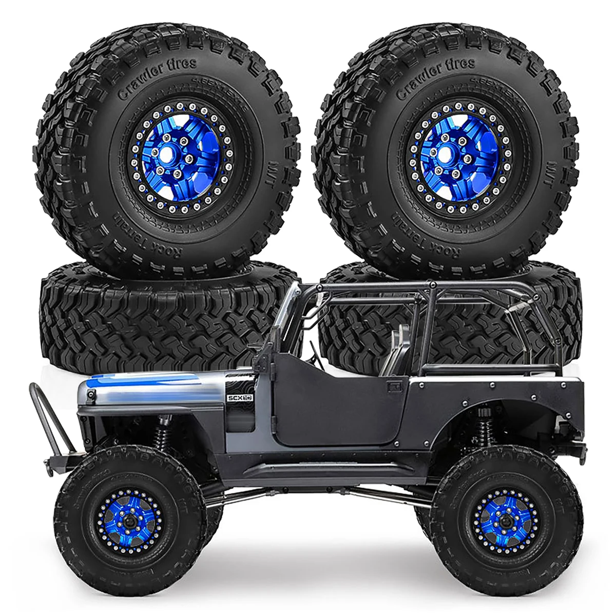 

1.9 inch Aluminum Wheel & Tire Set for 1/10 Traxxas TRX4 TRX6 D90 Axial SCX10 GEN7/8 RC Crawler Beadlock Wheel Tire Upgrade Set