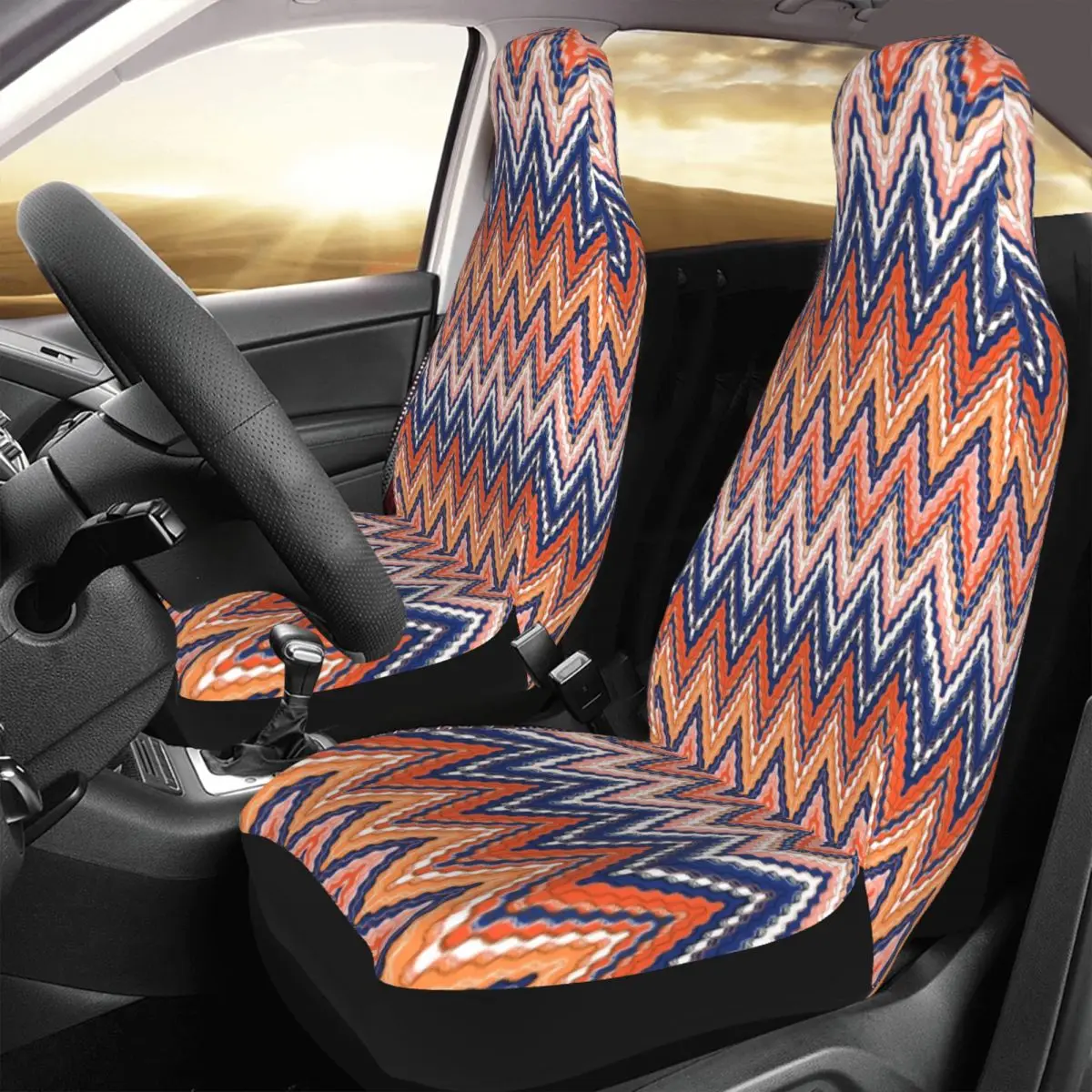 Camouflage Zig Zag Abstract Universal Car Seat Covers for Cars SUV Geometric Boho Zigzag Auto Seat Cover Protector 2 Pieces