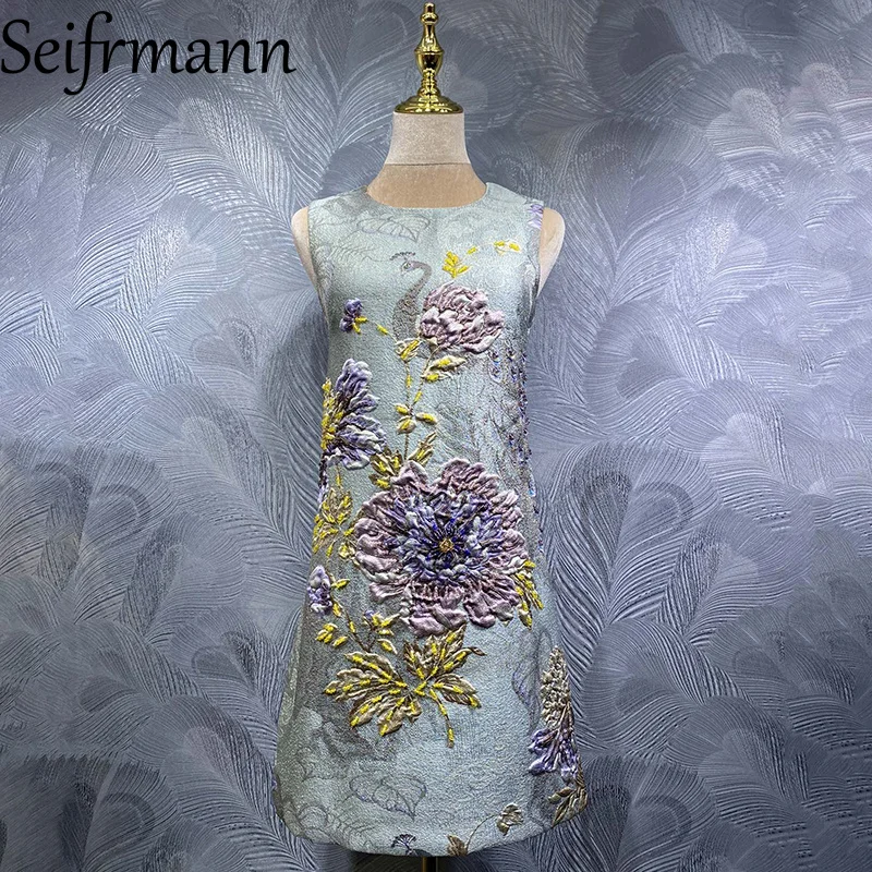 

Seifrmann 2026 Summer Women's clothing New Fashionable Round Neck Sleeveless Nail Beaded Jacquard Dress