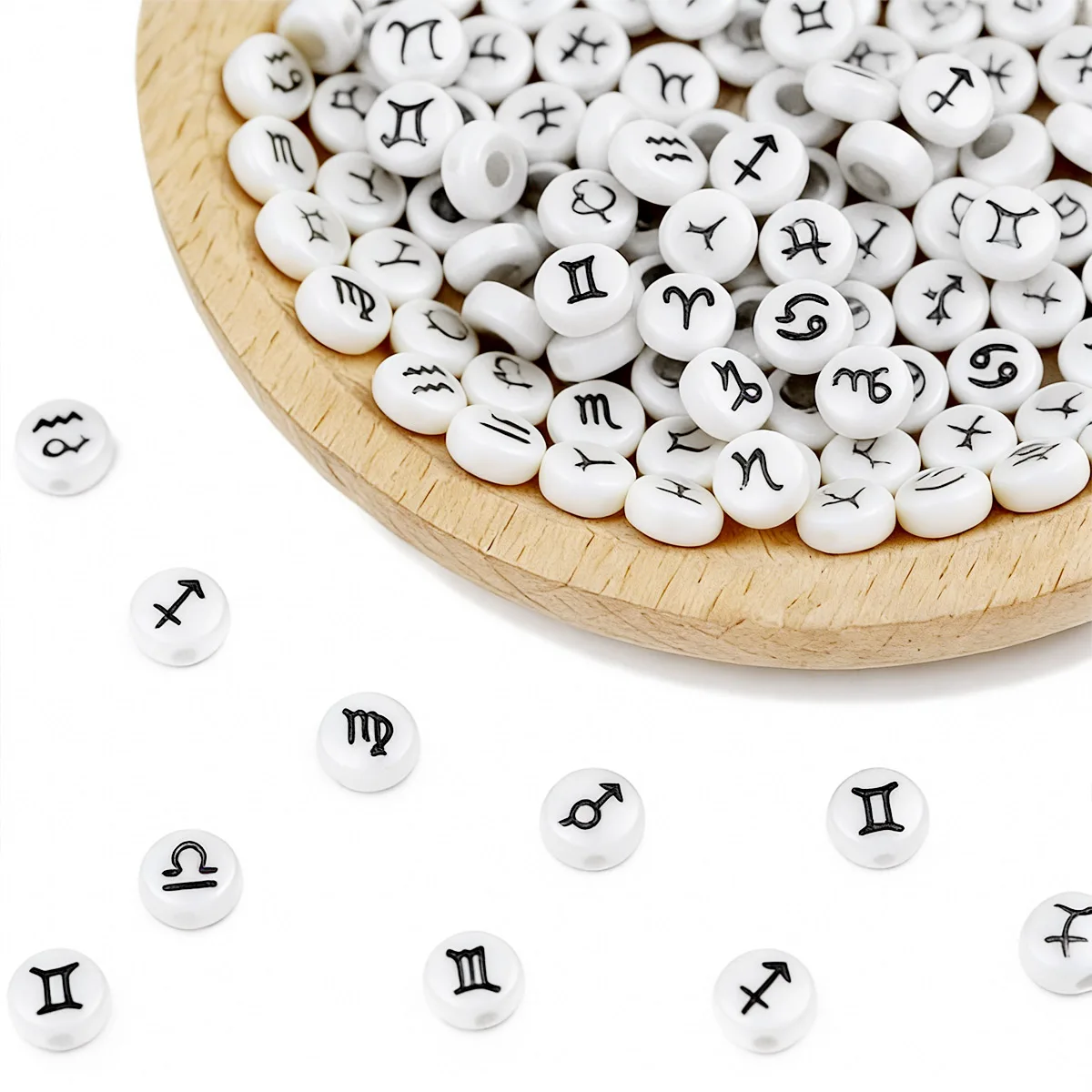 100/200pcs/lot 7mm White Background Black Character Constellations Acrylic Loose Beads for Jewelry Making Diy Bracelet Accessory