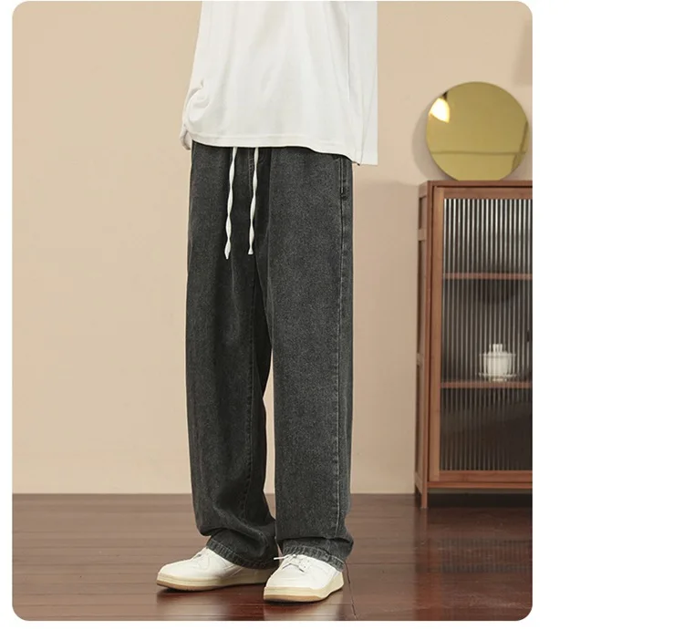 2025 New Korean Fashion Harajuku Men's Casual Jeans Man Straight Denim Wide-leg Baggy Pants Japanese Streetwear Men Clothing Y2k