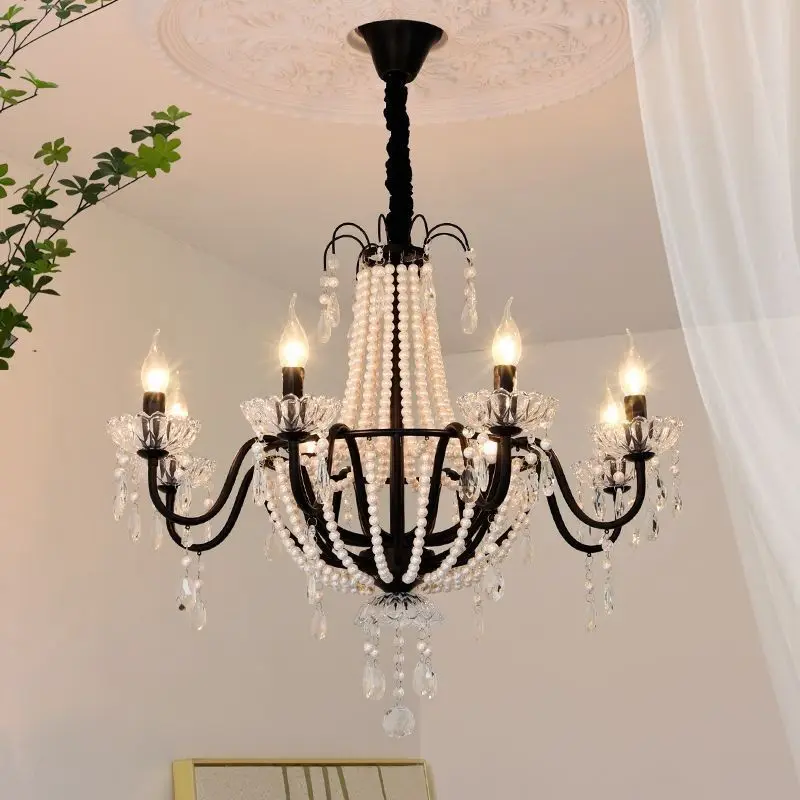 Modern LED Black Pearl Ceiling Chandeliers French Living Dining Room Pendant Lamp Home Decor Hanging Light Luster Fixtures