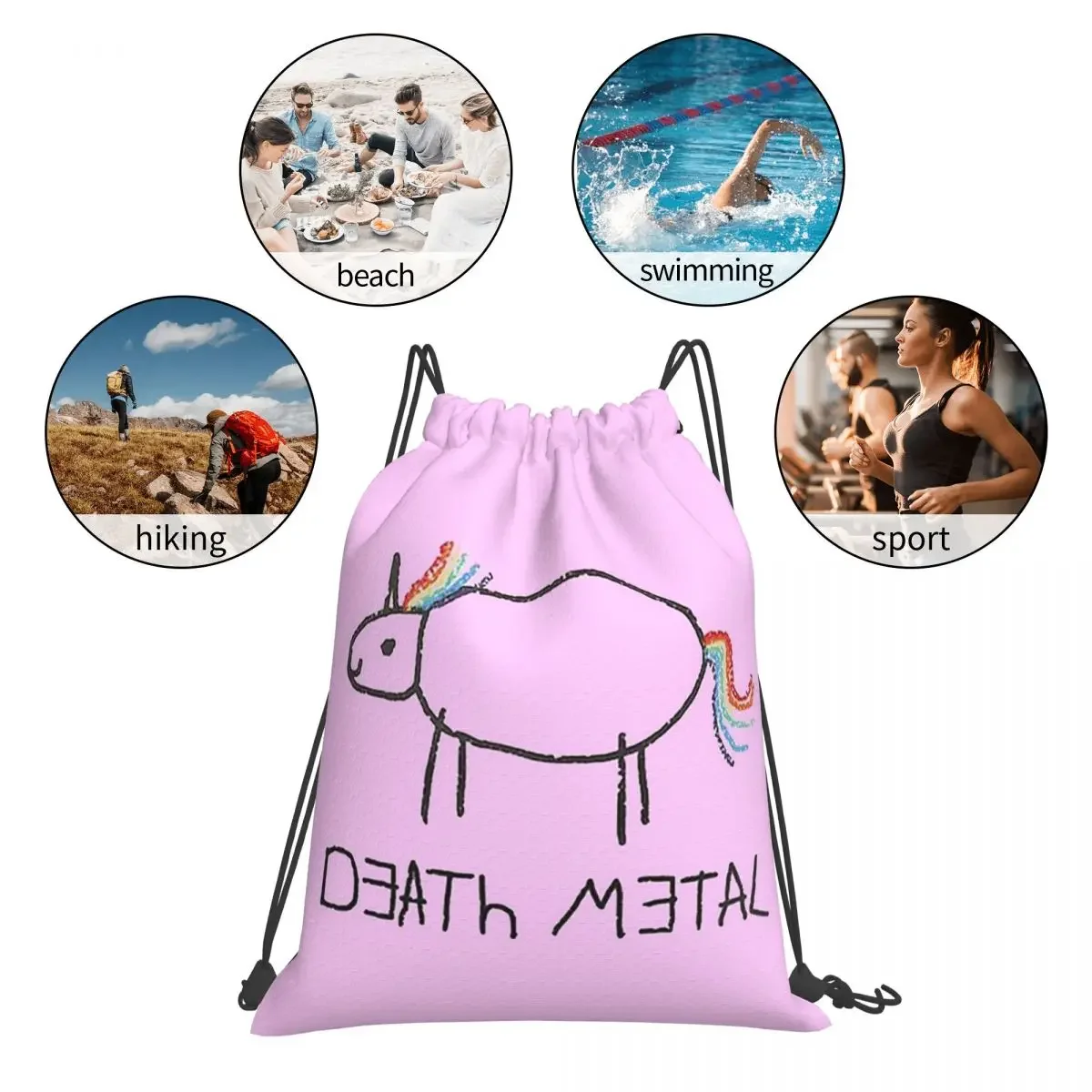 Mochilas de unicornio de Metal de la muerte, bolsas multifunción con cordón, paquete de bolsillo con cordón, bolsa deportiva para estudiantes de viaje