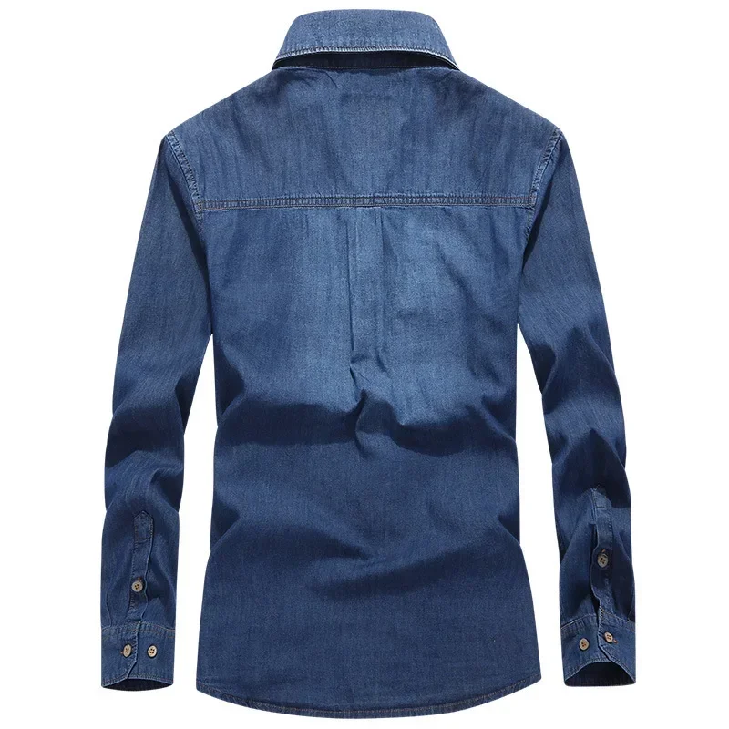 Men's Denim Shirt Men Cardigan Long-sleeve Casual Fashion Jean Shirts Loose Lapel Bussiness Men Spring Autumn Blue Denim Outwear