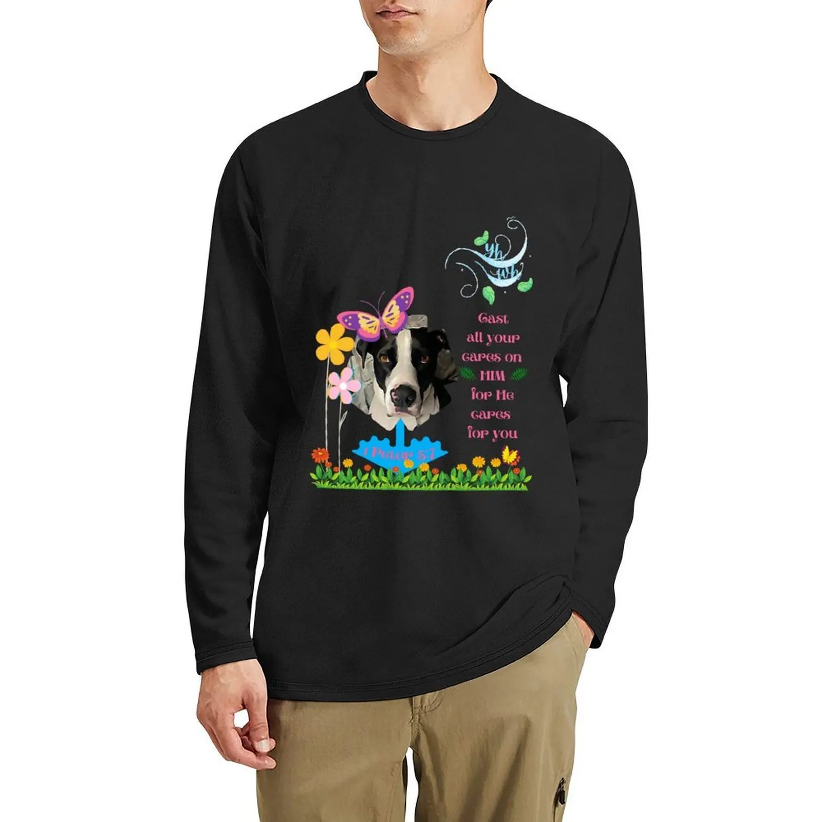 

Cast Your Cares on Him (Customized w/Dog) Long T-Shirt funny t shirts tops custom t shirts mens t shirt graphic