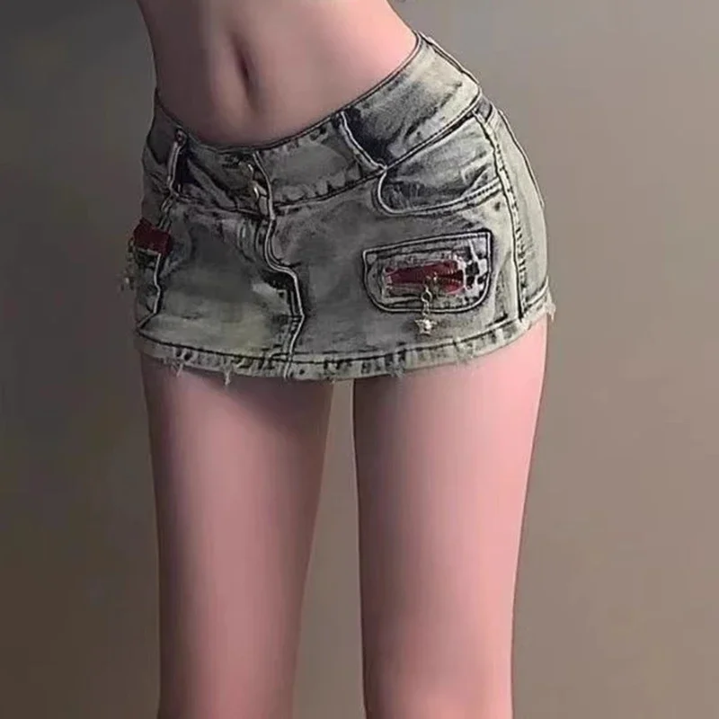 

Женские модные лоскутные джинсовые юбки с высокой талией, женские винтажные шорты в стиле Харадзюку Y2k, юбки для девочек, уличная одежда в корейском стиле, синее платье
