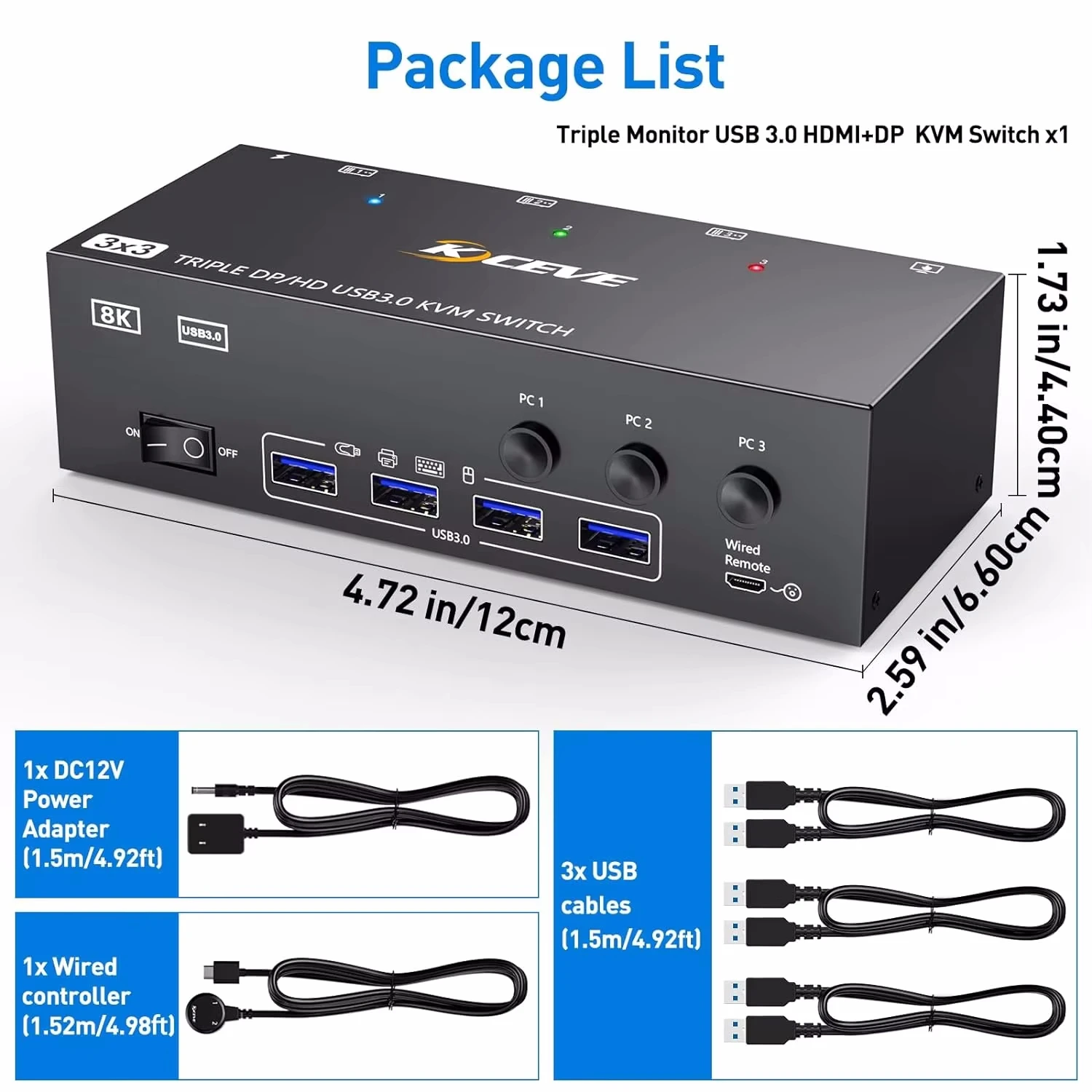 Imagem -03 - Switch Kvm para Hdmi Usb 3.0 Switch Kvm Monitores Computadores 8k @ 60hz4k @ 144hz Monitor Triplo Kvm com Portas Usb 3.0