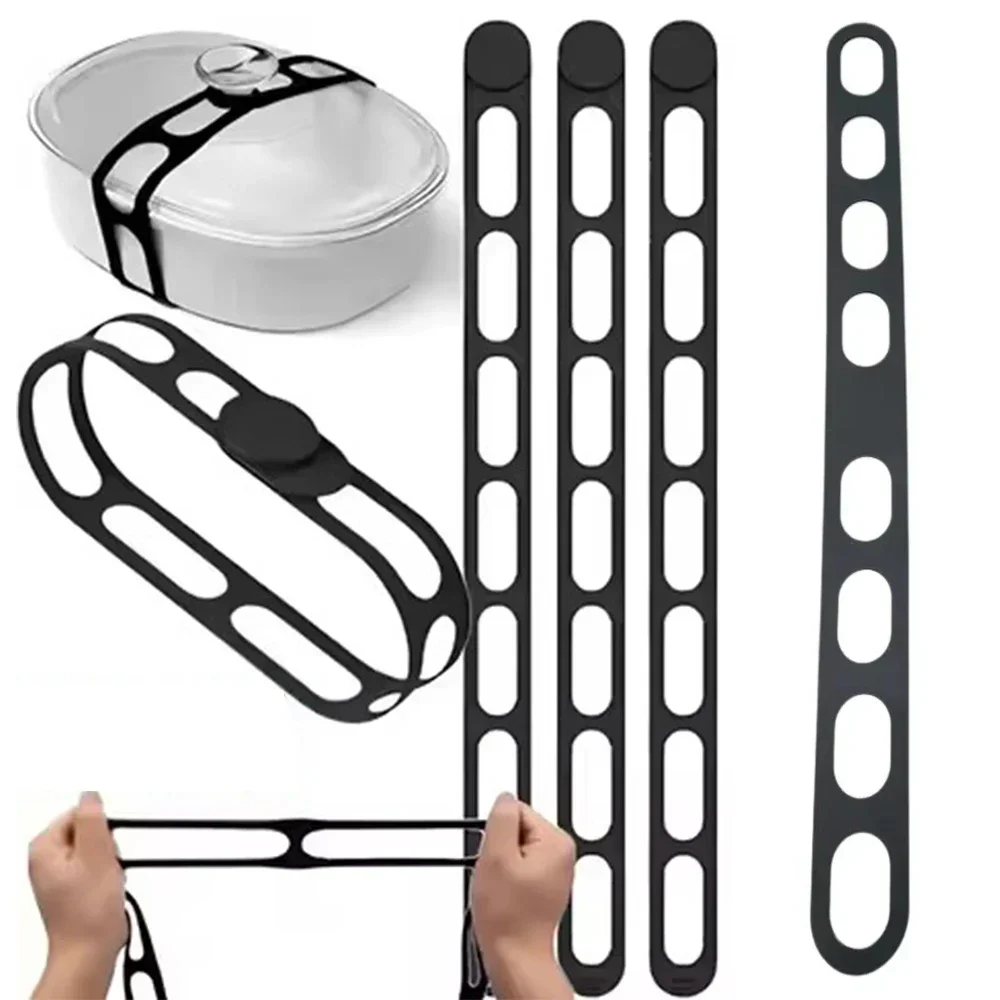 Silicone Latch Strap for Cooker Lid Reusable Elastic Self-Lock Bundling Ties Universal Crockpot Bento Box Lid Securing Straps