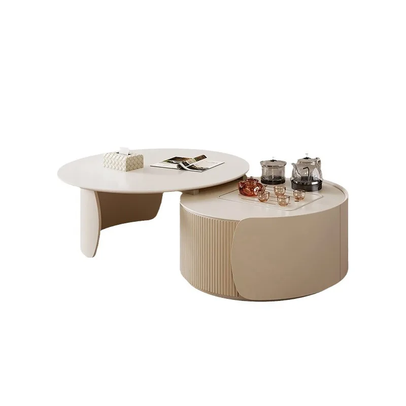 

Cream style Kung Fu coffee table floor cabinet, modern light luxury and simple small unit living room, household circular rock p