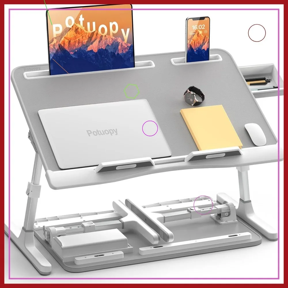 

Adjustable Laptop Stand for Bed, Large Folding Desk with Drawer, Grey - Ergonomic Design for Comfortable Use on Couch or Floor