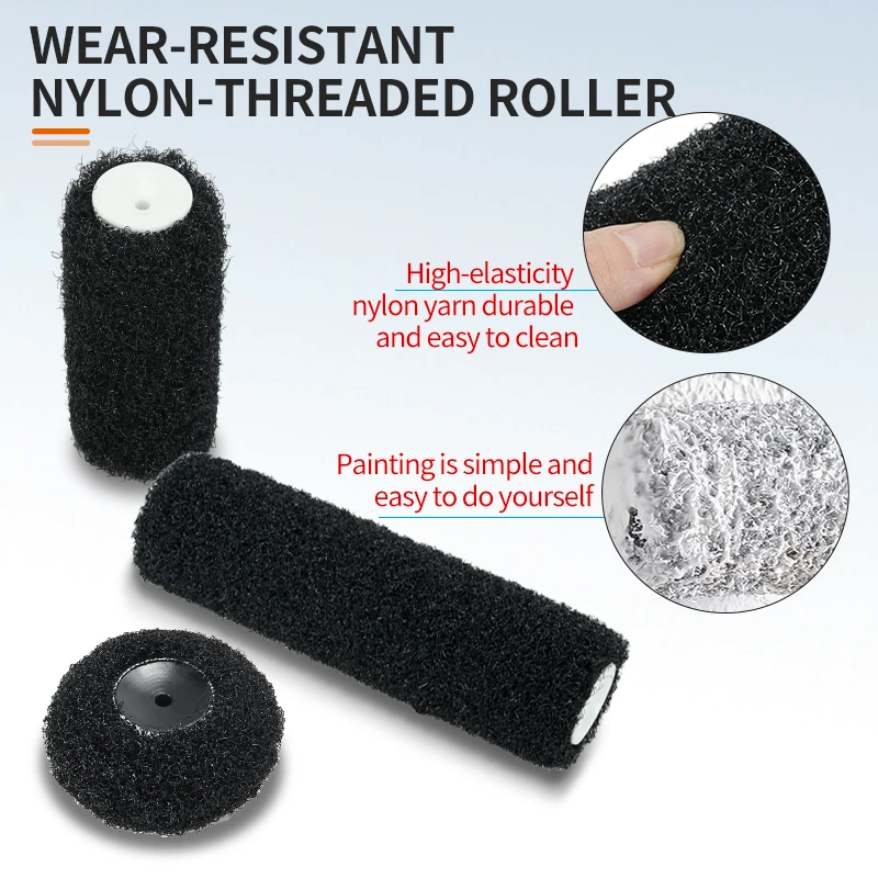 Black Fiber Roller Brush Kit for Putty Application, Wall Art Texture - Home Decor DIY Tool, Black, Fiber Brush, Roller view 4