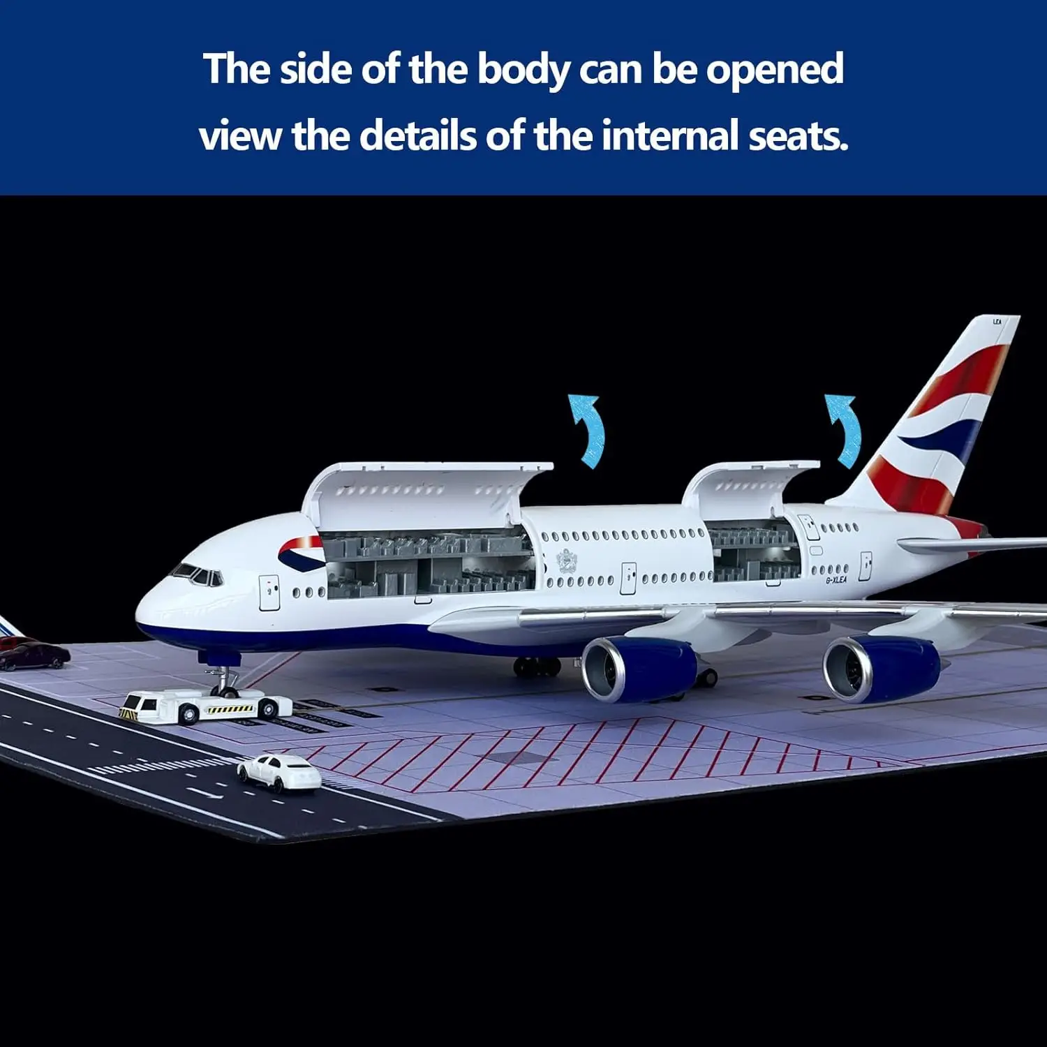 

47cm British A380 Model Plane Diecast Resin Aircraft with Openable Doors and Detailed Cabin Ideal Gift for Aviation Fans