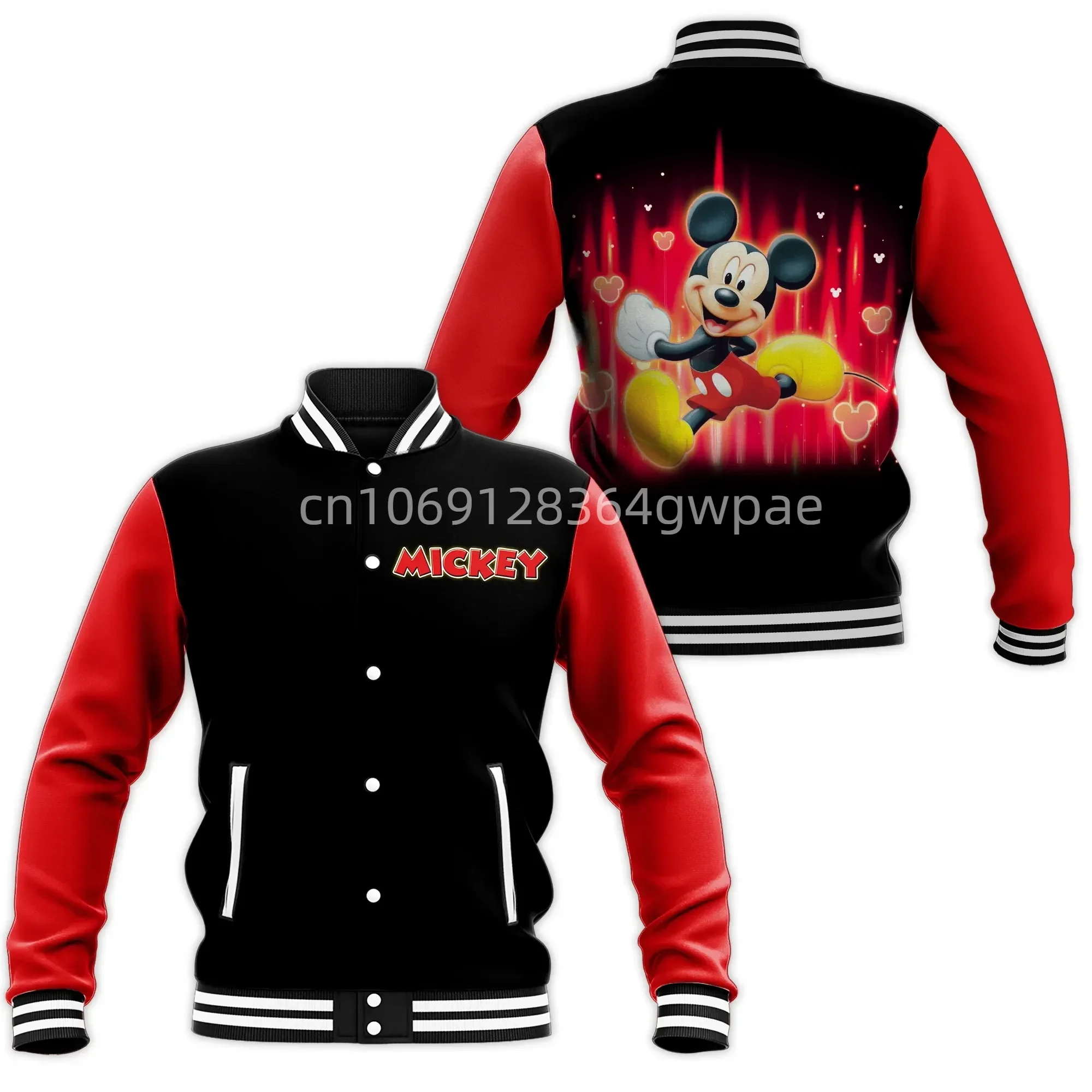 

Disney Mickey Mouse Baseball Jacket Men's Women's Casual Sweatshirt Hip Hop Harajuku Jacket Streetwear Loose Varsity Coat#001