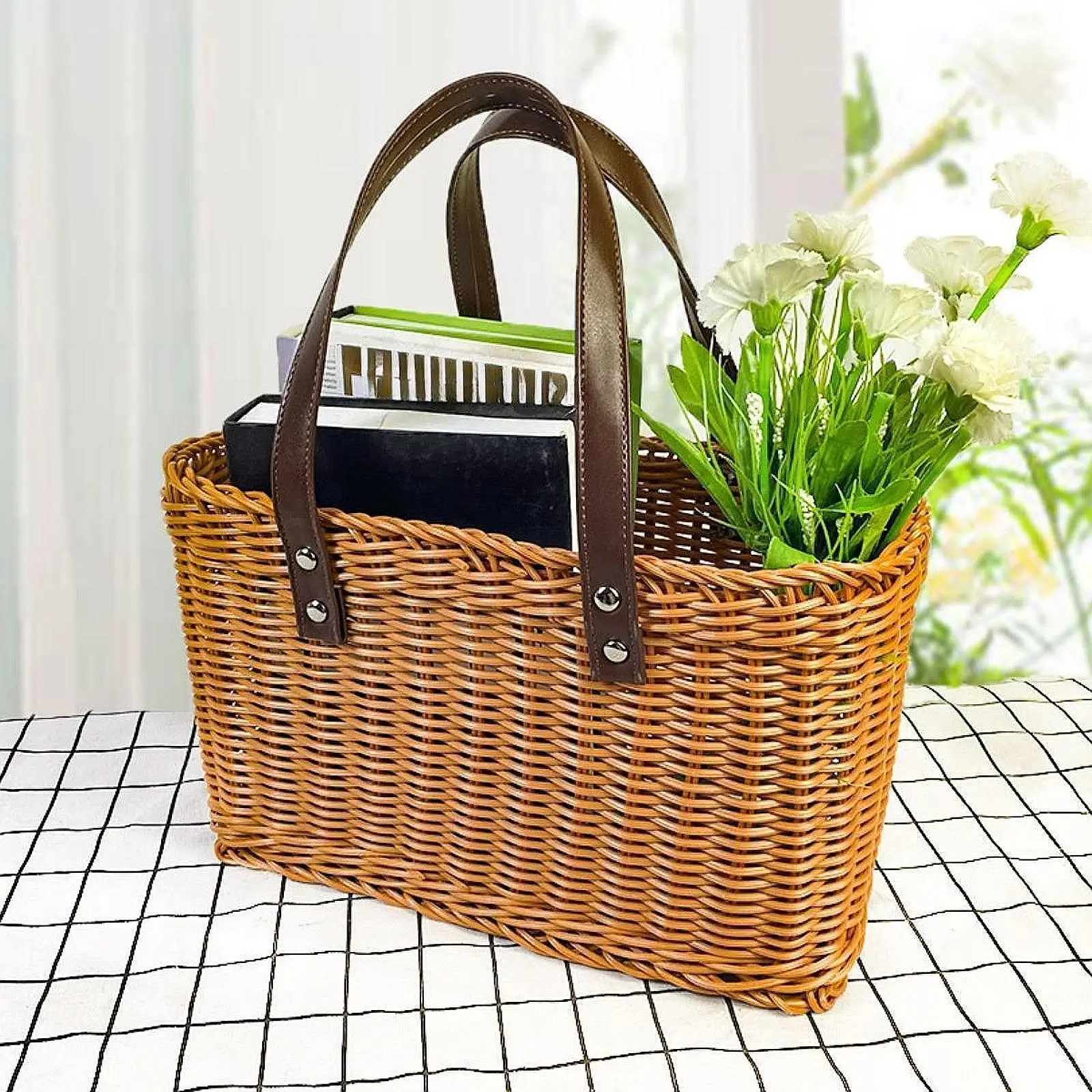 Cesta de almacenamiento de compras tejida, cesta de Picnic para acampar, para cocina y Camping