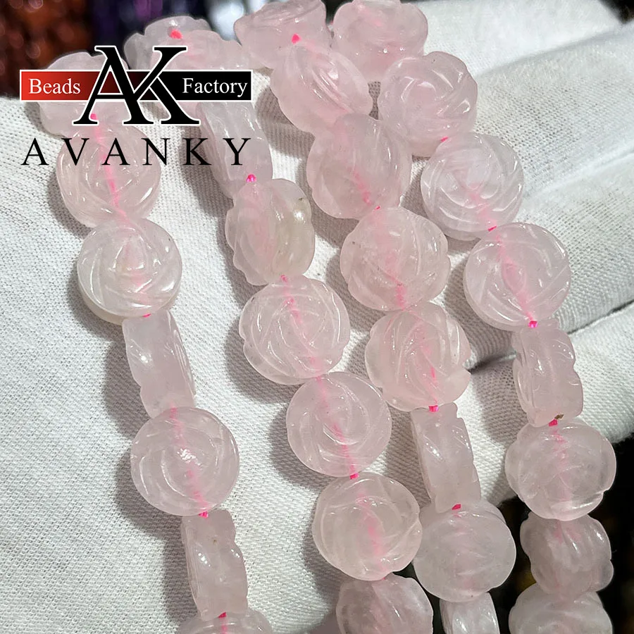 

14mm Natural Stone Pink Crystal Cake Rose Flower Shape Faceted Loose Beads Jewelry Making DIY Necklace Bracelet Accessory 15''