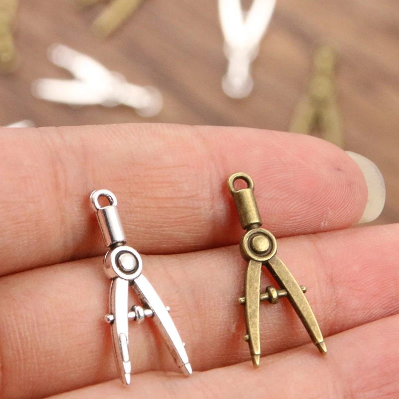 20PCS 11*28mm Metal Alloy Two Color Pencil Compass Charms Study Pendant For Jewelry Making DIY Handmade Craft view 4