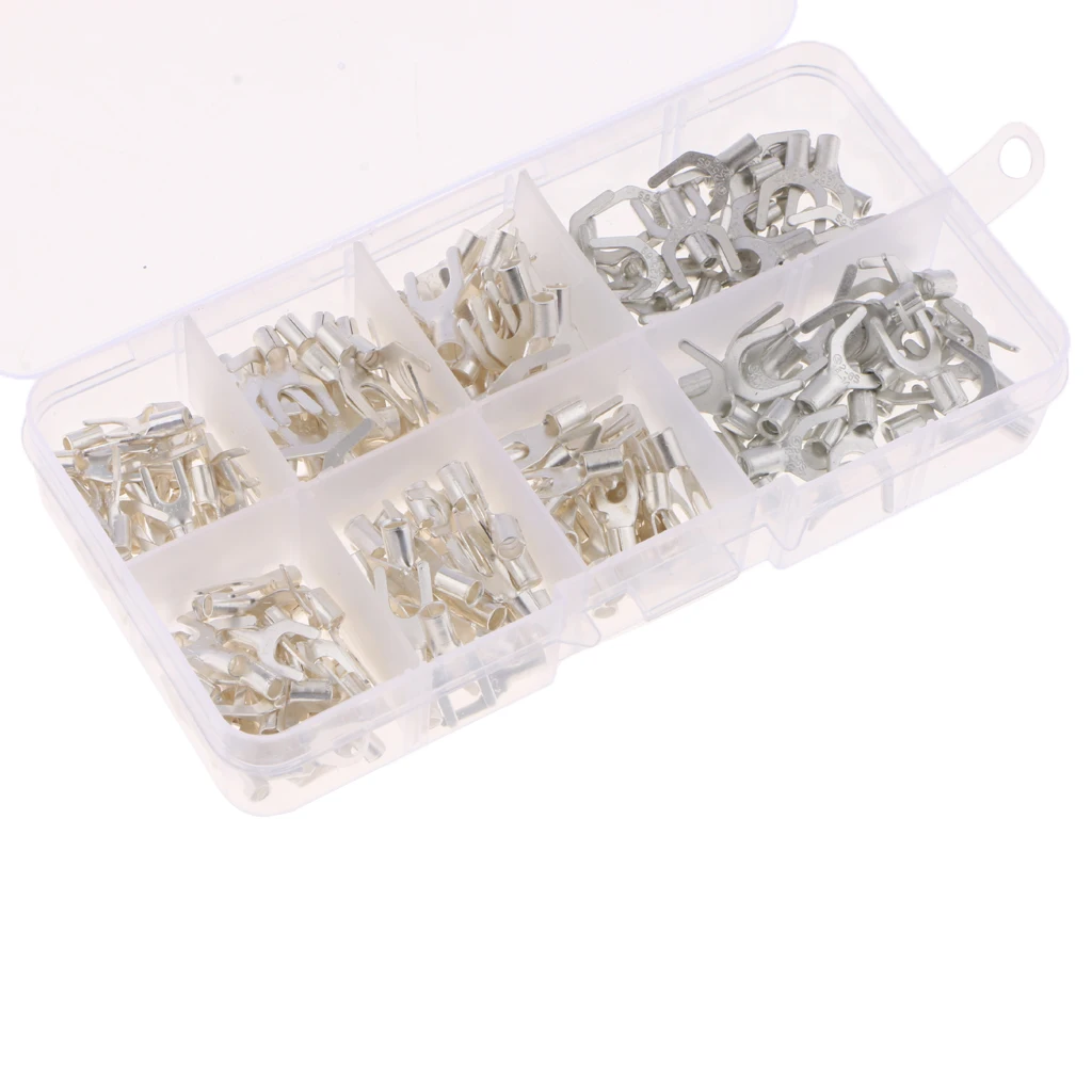 Spade Non-insulated Terminal Copper Wire Connector 240 Pack for Weight Electrical Connectors Workshop