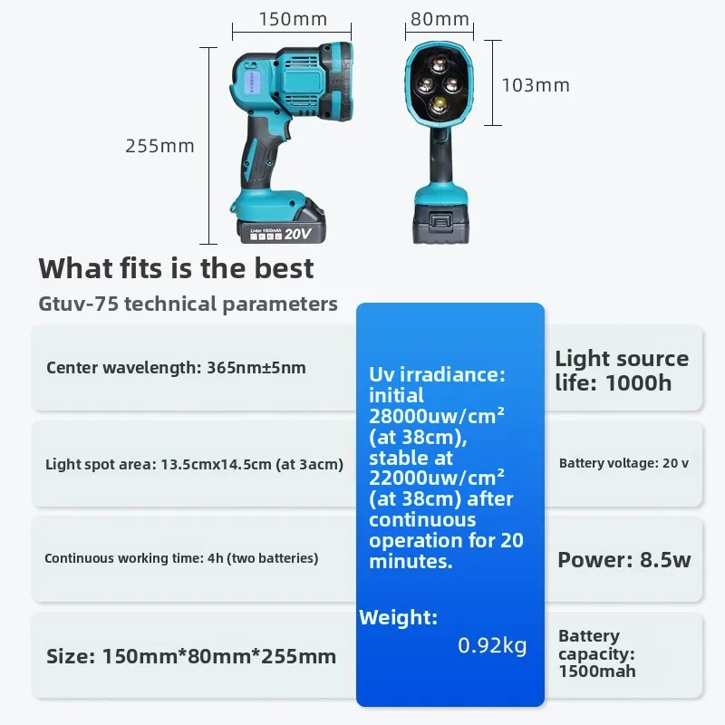 GTUV-75 Magnetic Particle Flaw Detection Fluorescent Lamp Handheld Black Light Ultraviolet Flaw Detection Lamp Penetrant