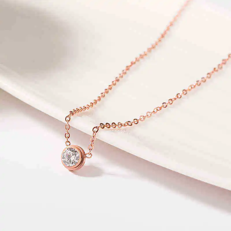 2023 Trendy Geometric Necklace For Women Rose Gold Color Stainless Steel Cubic Zirconia Wedding Necklace Clavicle Chain Collars